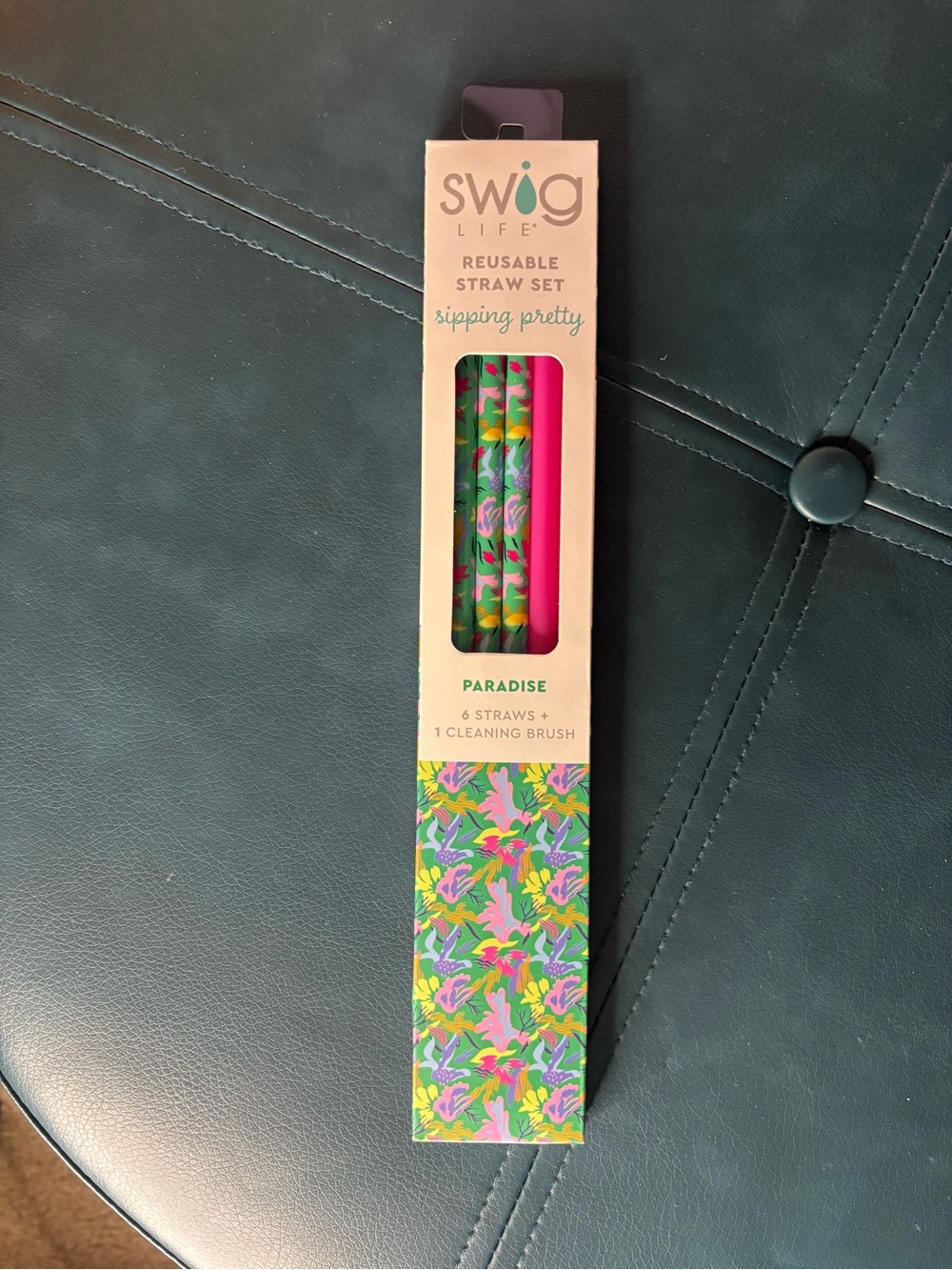 Swig Life Paradise Reusable Straw Set - Green & Pink
